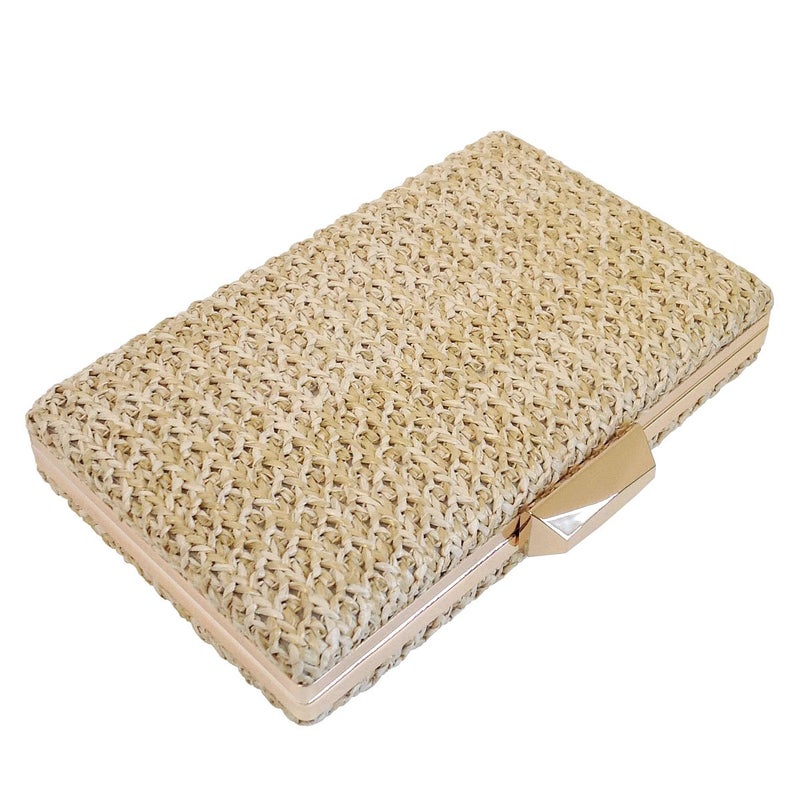 JNB Natural Straw Box Clutch, Natural Medium - Image 3